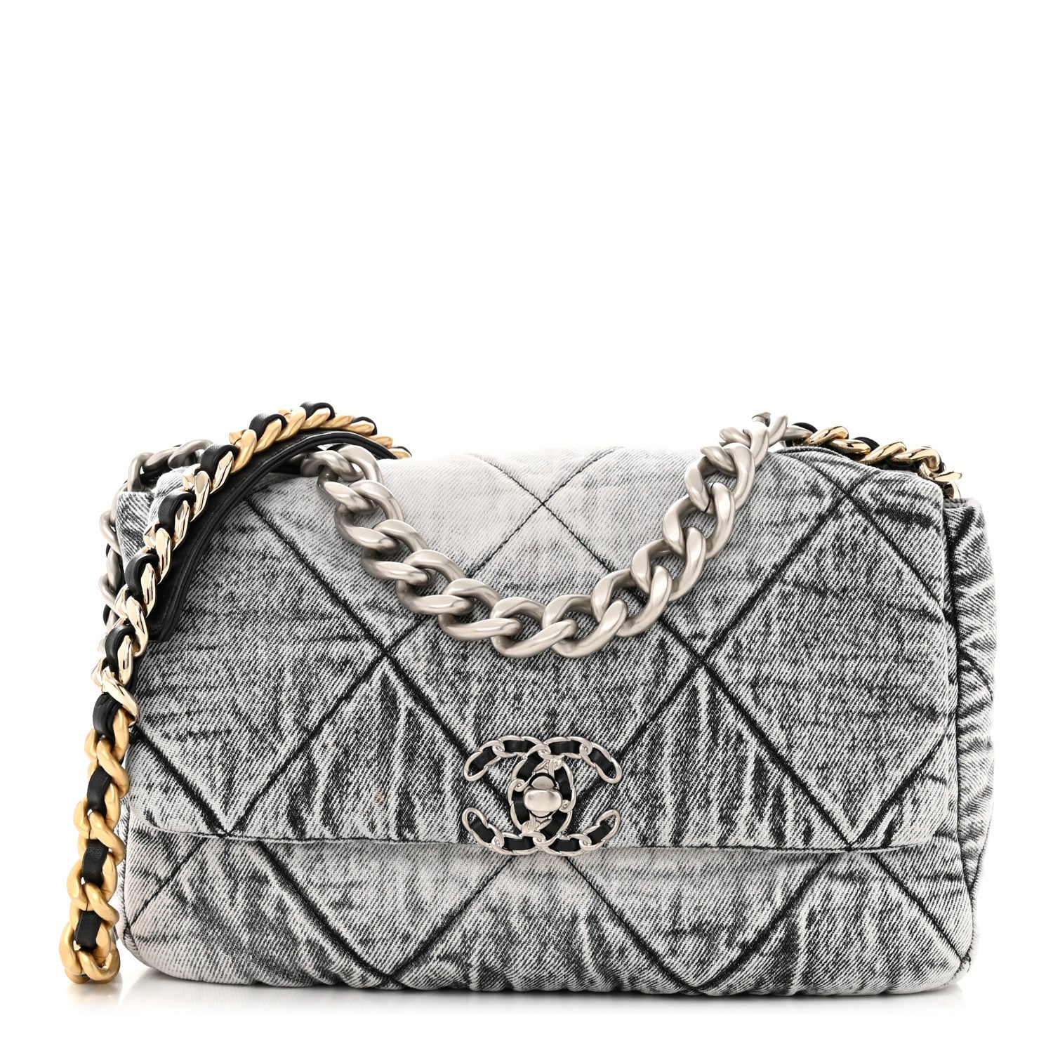 Chanel Washed Denim Quilted Medium Chanel 19 Flap Black White 1 of 11
