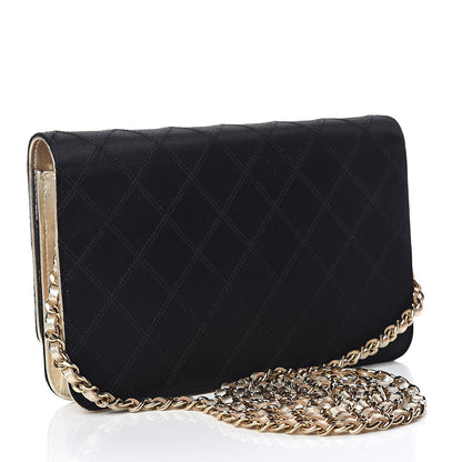 Chanel Satin Diamond Stitch Wallet On Chain WOC Black Gold 3 of 11