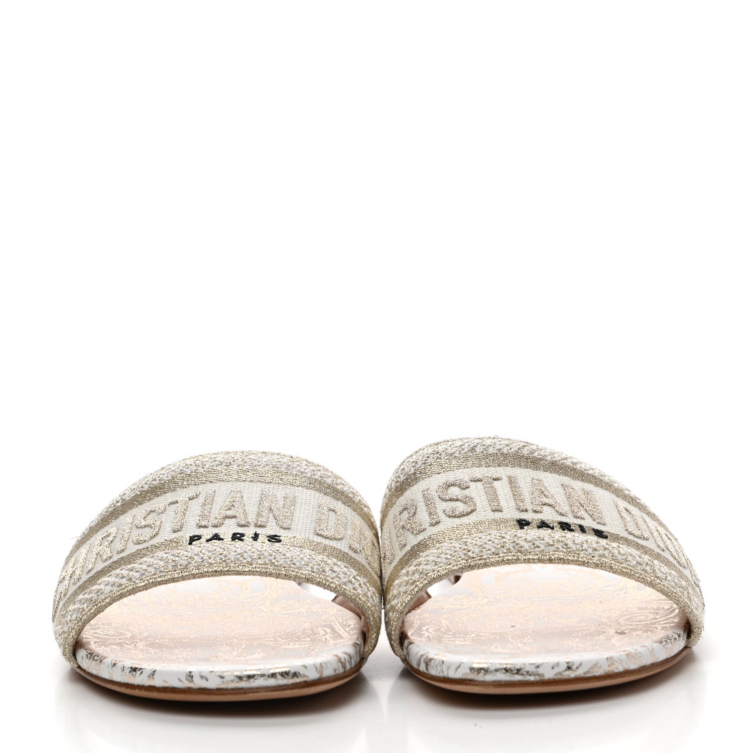 Christian Dior Metallic Canvas Embroidered Dway Mules Slide Sandals 36 Gold 2 of 8