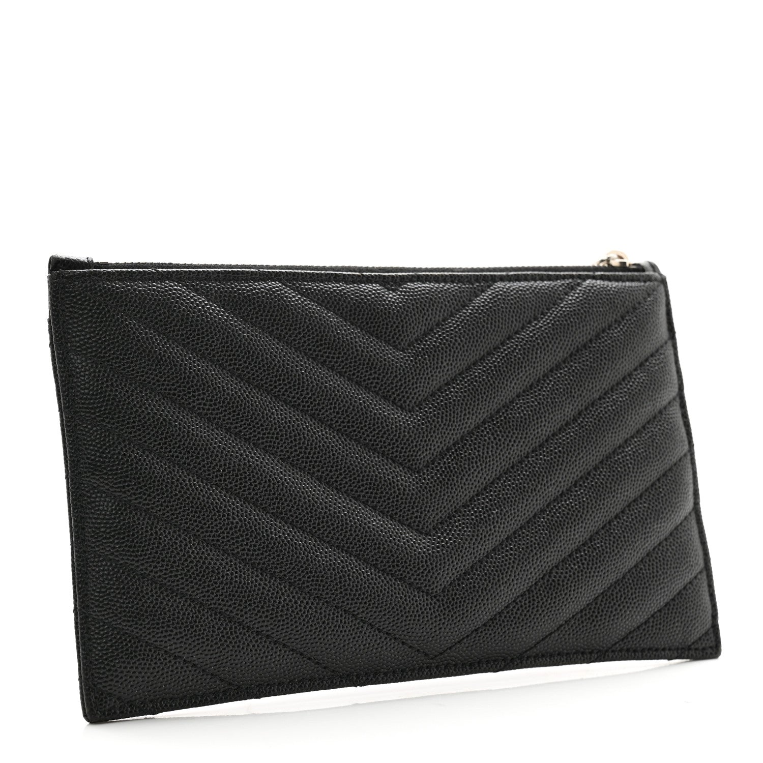 Saint Laurent Grain De Poudre Chevron Monogram Bill Pouch Black 3 of 10