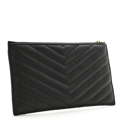 Saint Laurent Grain De Poudre Chevron Monogram Bill Pouch Black 3 of 10