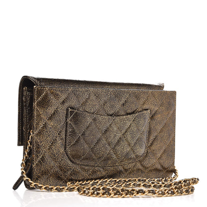 Chanel Cracked Metallic Calfskin Quilted Zip Away Chain Clutch Gold 3 of 7