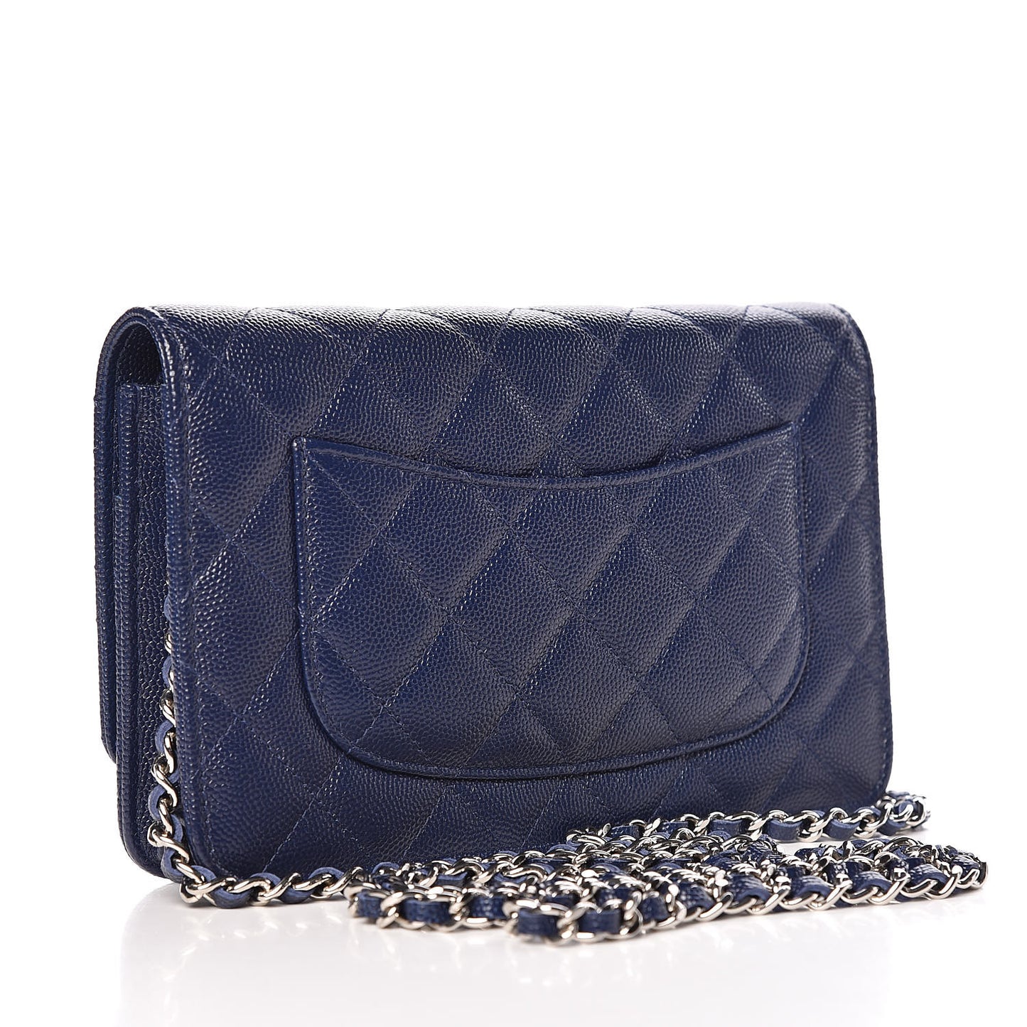 Caviar Quilted Wallet On Chain WOC Navy Blue