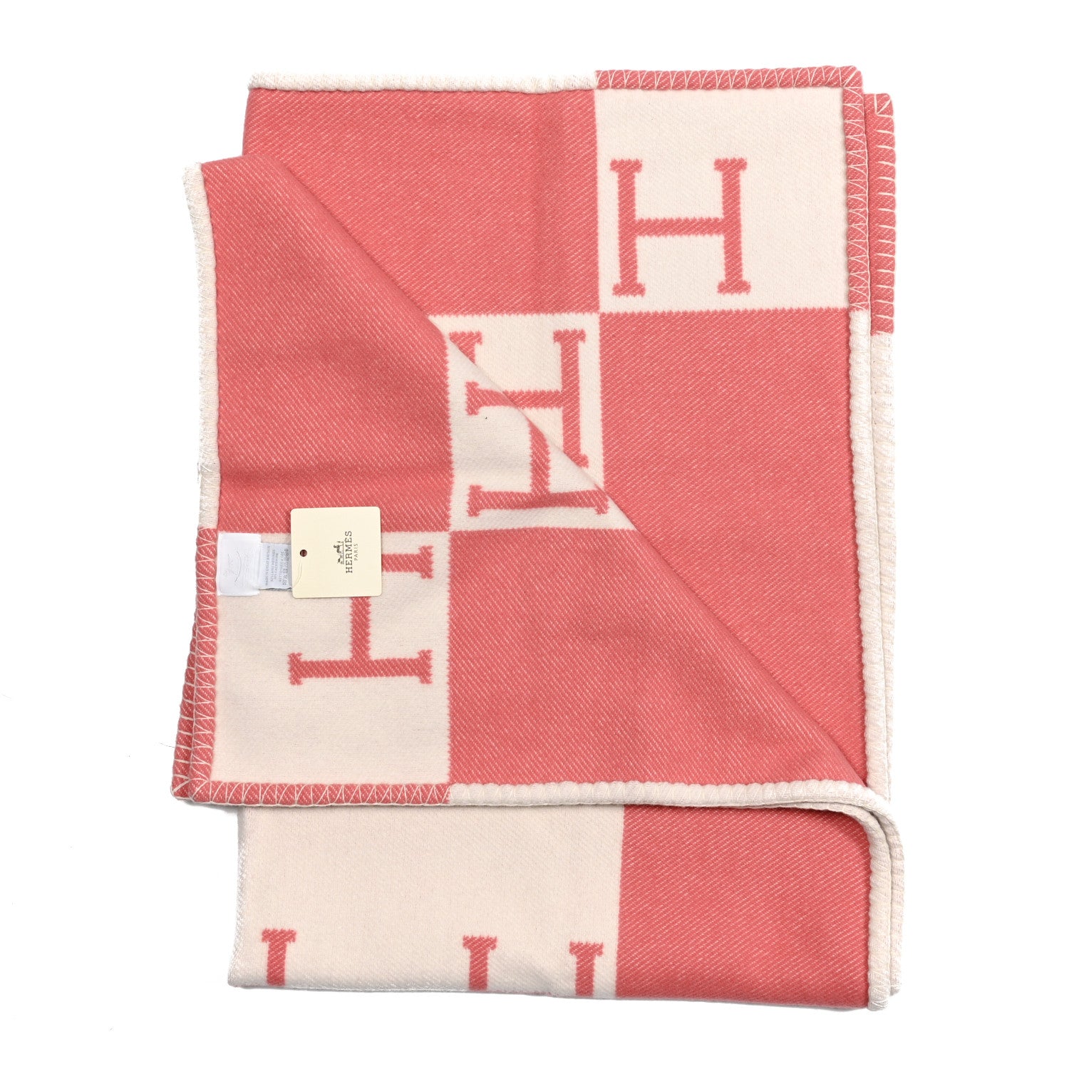 Hermes Wool Cashmere Avalon Baby Blanket Rose Airelle White 2 of 3