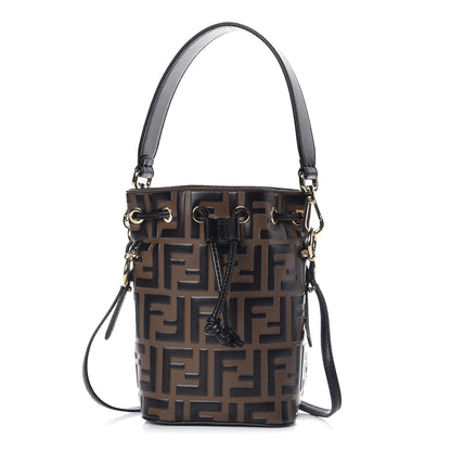 Fendi Vitello Liberty F is Fendi Bi-Color FF 1974 Embossed Mini Mon Tresor Bucket Bag Maya Black 1 of 9