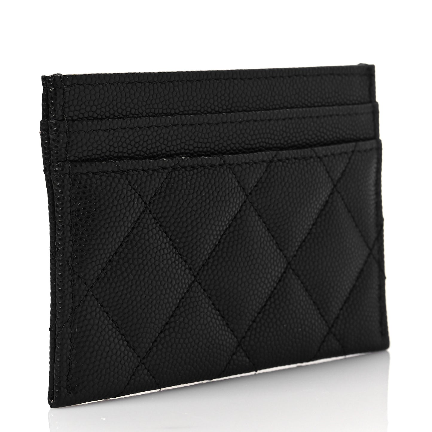 Caviar Metal Perforated Quilted CC Card Holder Black