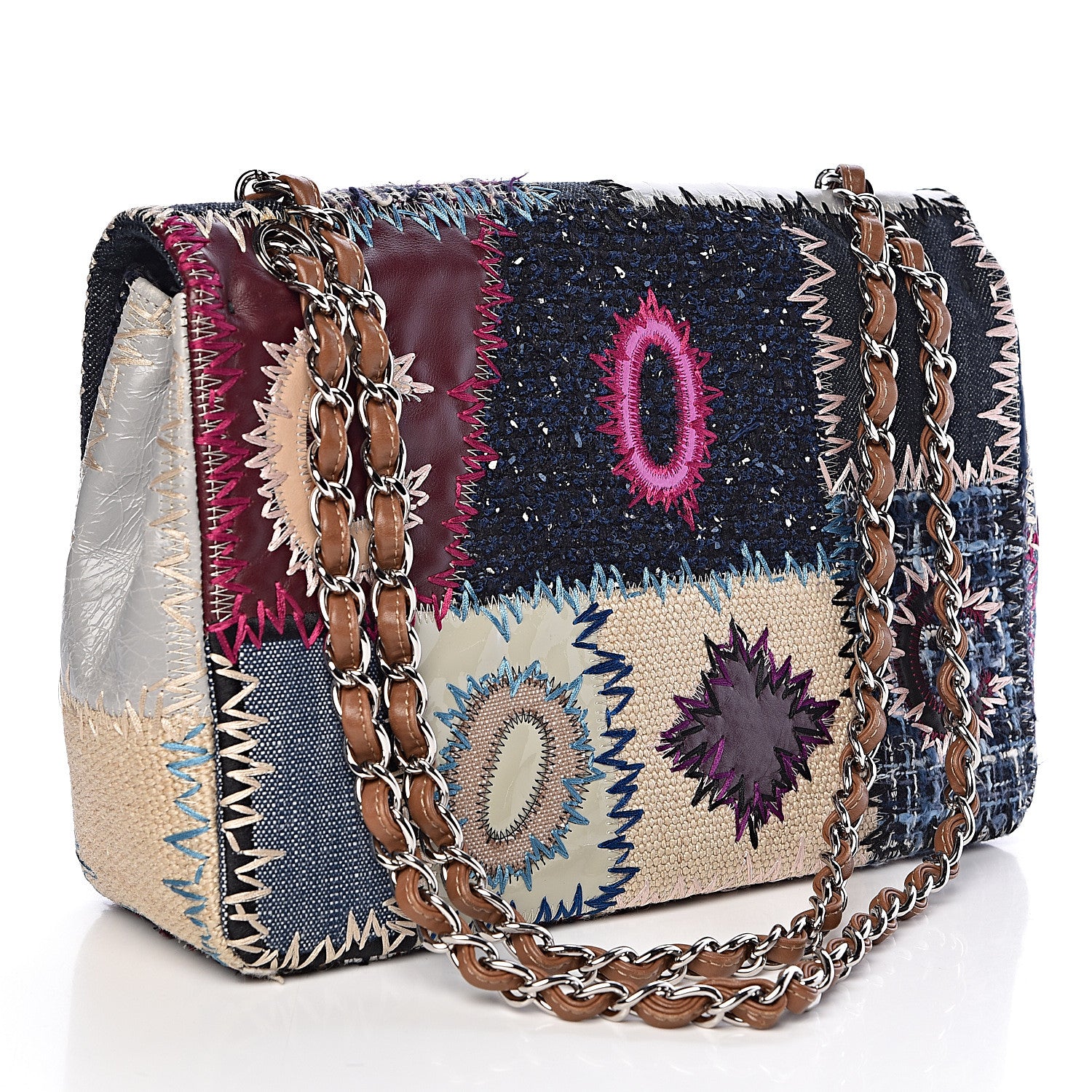 Chanel Denim Tweed Patchwork Jumbo Single Flap Multicolor 3 of 10