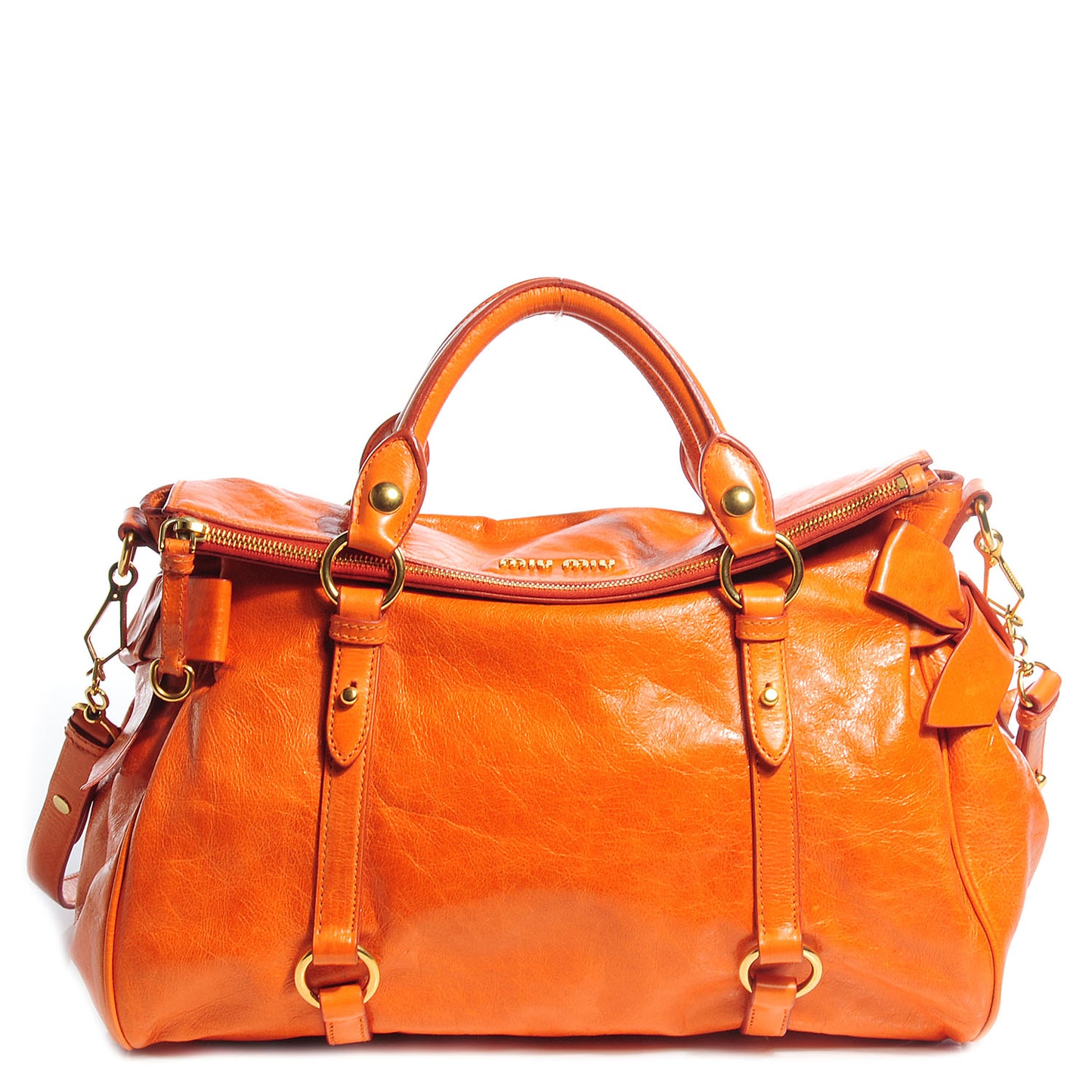 Vitello Lux Large Bow Bag Papaya