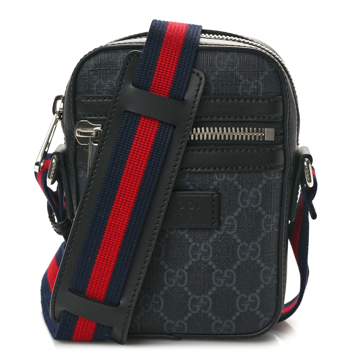 Gucci GG Supreme Monogram Appia Calfskin Web Small Camera Messenger Bag Black Grey 1 of 10