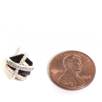 David Yurman Sterling Silver Diamond Black Onyx 11mm Cable Wrap Earrings 2 of 4