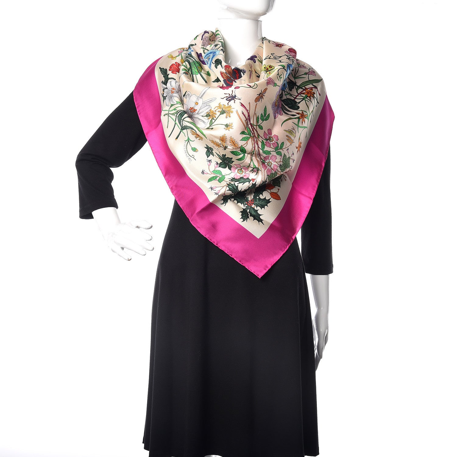 Gucci Silk Twill Flora Fluo Square Scarf Ivory Pink 2 of 3