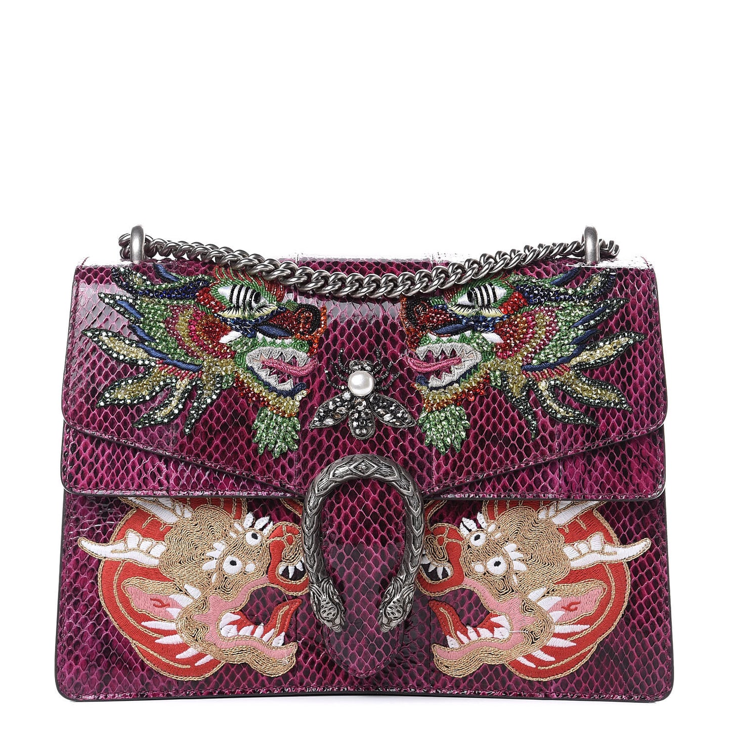 Elaphe Dragon Embroidered Medium Dionysus Shoulder Bag Violet Cyclamen Multicolor