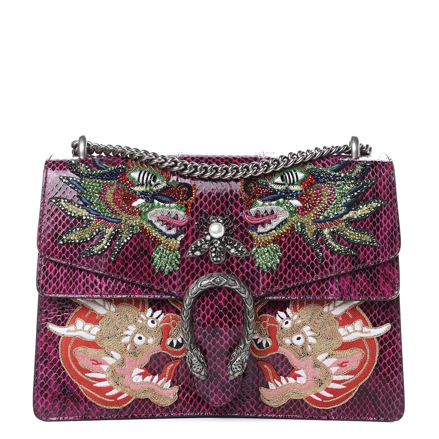 Gucci Elaphe Dragon Embroidered Medium Dionysus Shoulder Bag Violet Cyclamen Multicolor 1 of 9
