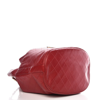 Chanel Lambskin Diamond Stitched CC Drawstring Shoulder Bag Red 5 of 13