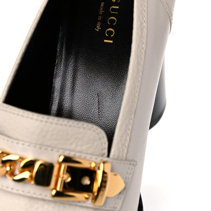 Gucci Goatskin Pebbled Calfskin Sylvie Chain Mid Heel Loafers 39.5 Mystic White 12 of 13
