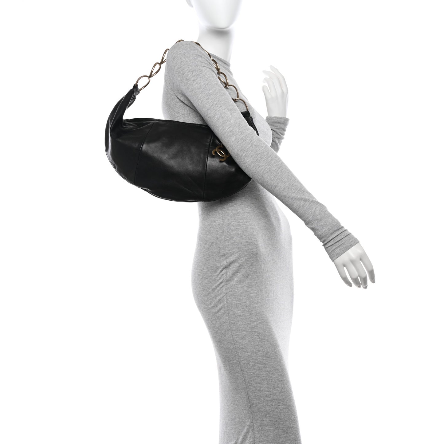 Lambskin Small Chain Hobo Black