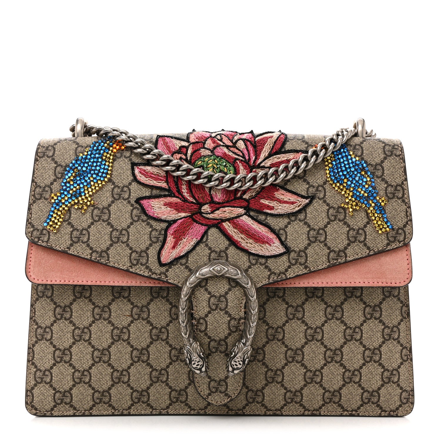 Gucci GG Supreme Monogram Crystal Floral Embroidered Medium Dionysus Shoulder Bag Beige Pink Beige Multicolor 1 of 15