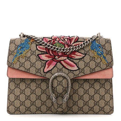 Gucci GG Supreme Monogram Crystal Floral Embroidered Medium Dionysus Shoulder Bag Beige Pink Beige Multicolor 1 of 15