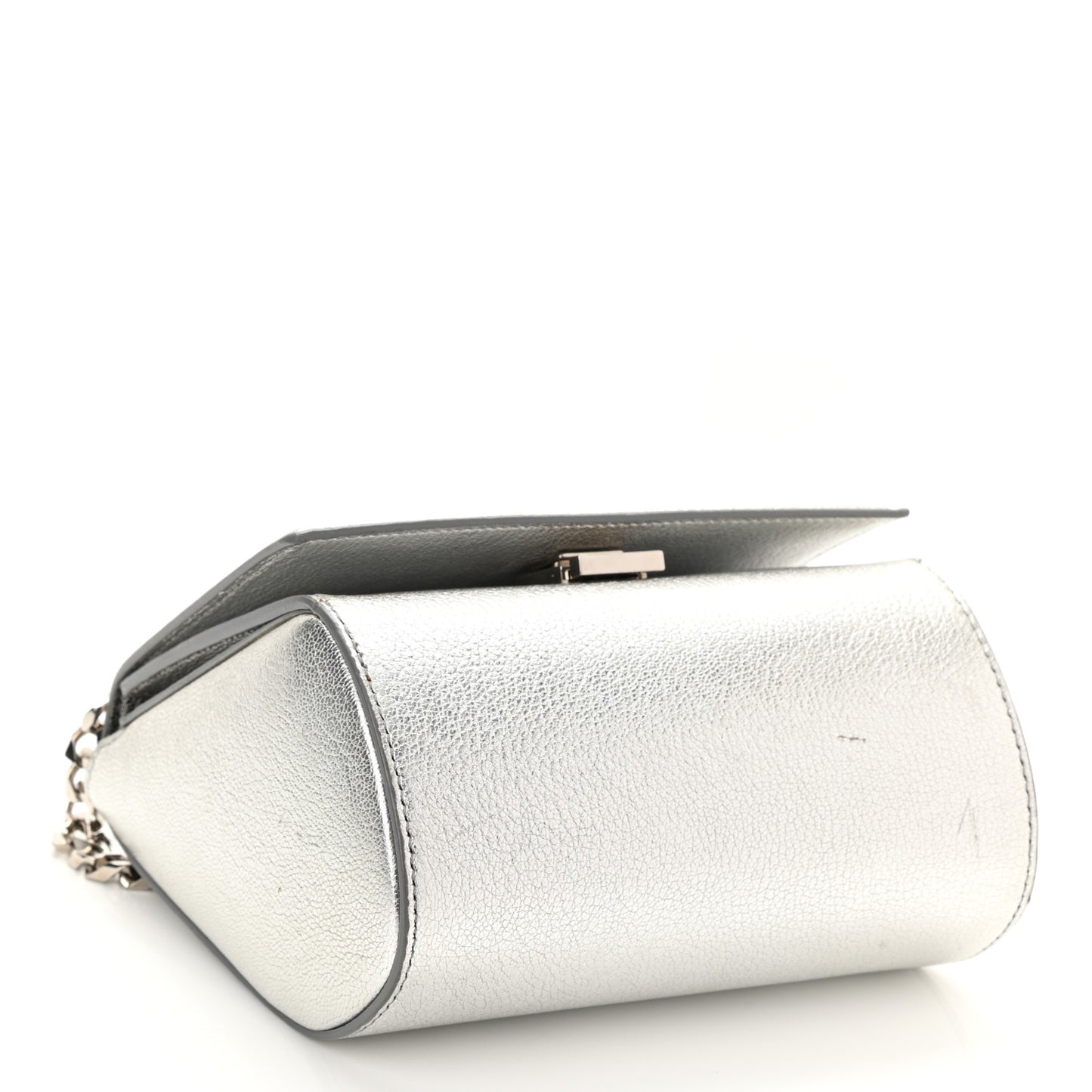 Metallic Calfskin Mini Pandora Box Chain Crossbody Bag Silver