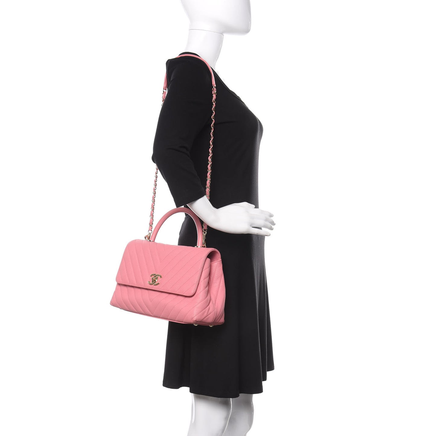 Caviar Chevron Quilted Small Coco Handle Flap Pink