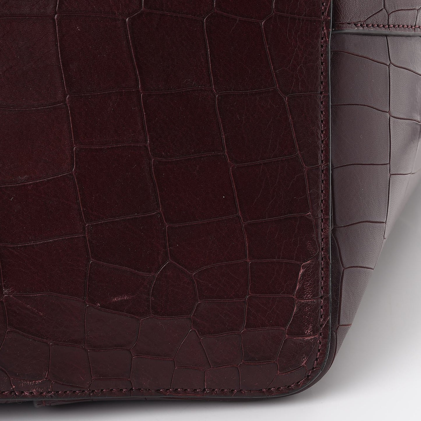 Deep Calfskin Crocodile Embossed Kite Bucket Bag Oxblood