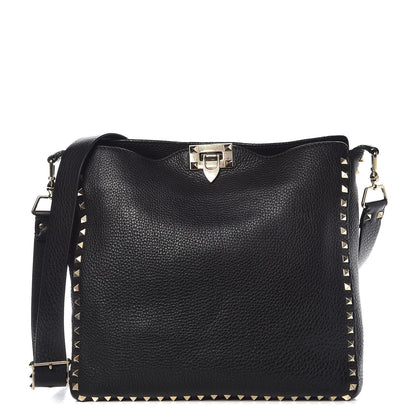 Valentino Garavani Pebbled Calfskin Large Rockstud Flip-Lock Messenger Bag Black 1 of 7