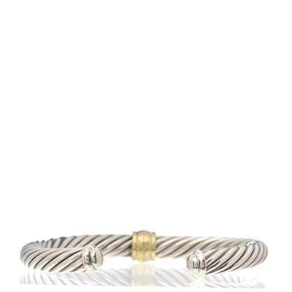 David Yurman Sterling Silver 18K Yellow Gold Diamond 7mm Cable Classics Station Bracelet 3 of 6