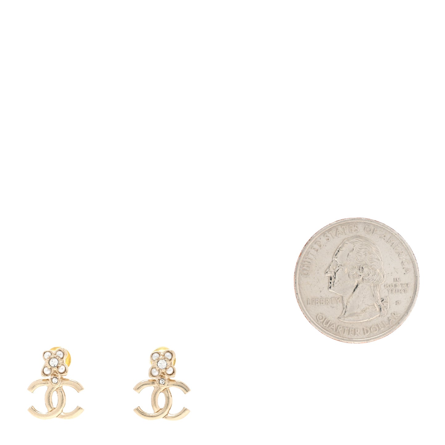 Pearl Crystal CC Stud Earrings Gold