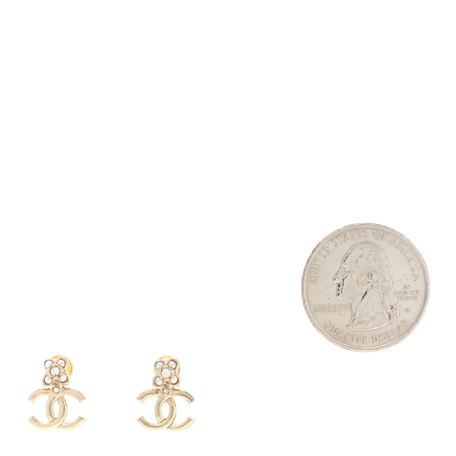Chanel Pearl Crystal CC Stud Earrings Gold 2 of 5