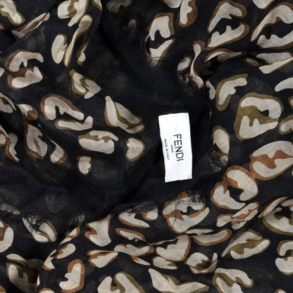 Fendi Silk FF Splash Stole Scarf Black Brown 3 of 3