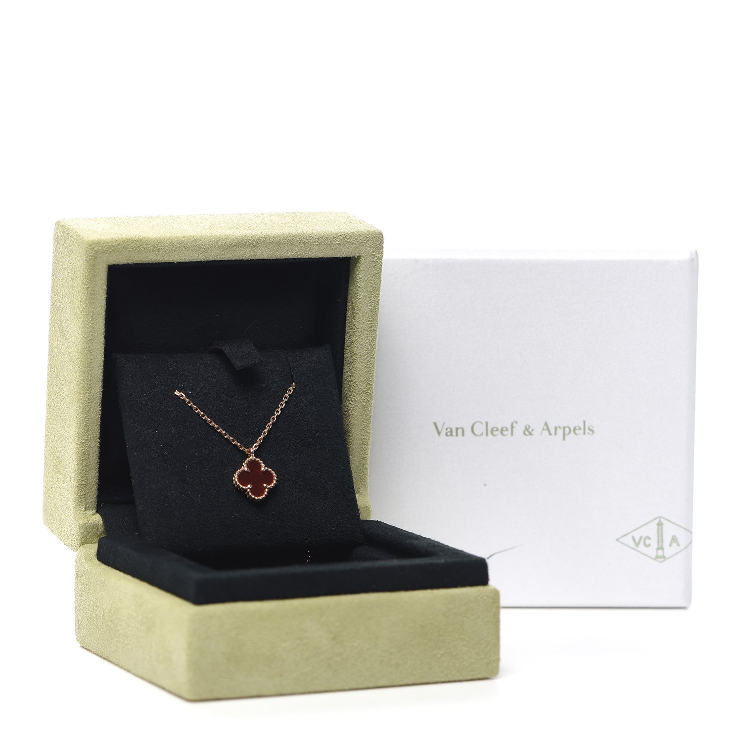Van Cleef & Arpels 18K Rose Gold Carnelian Sweet Alhambra Pendant Necklace 8 of 8