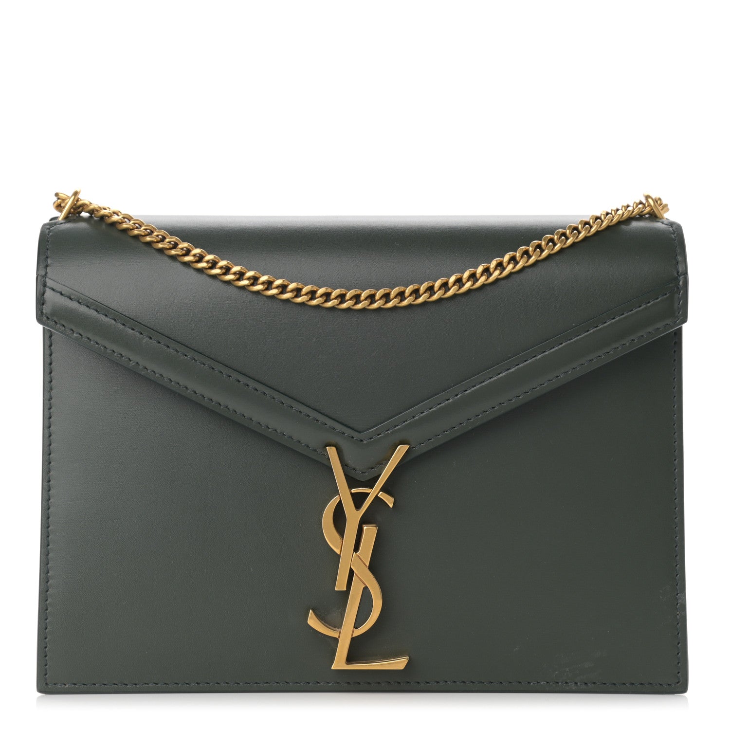 Saint Laurent Smooth Calfskin Monogram Cassandra Clasp Bag Dark Green 1 of 10
