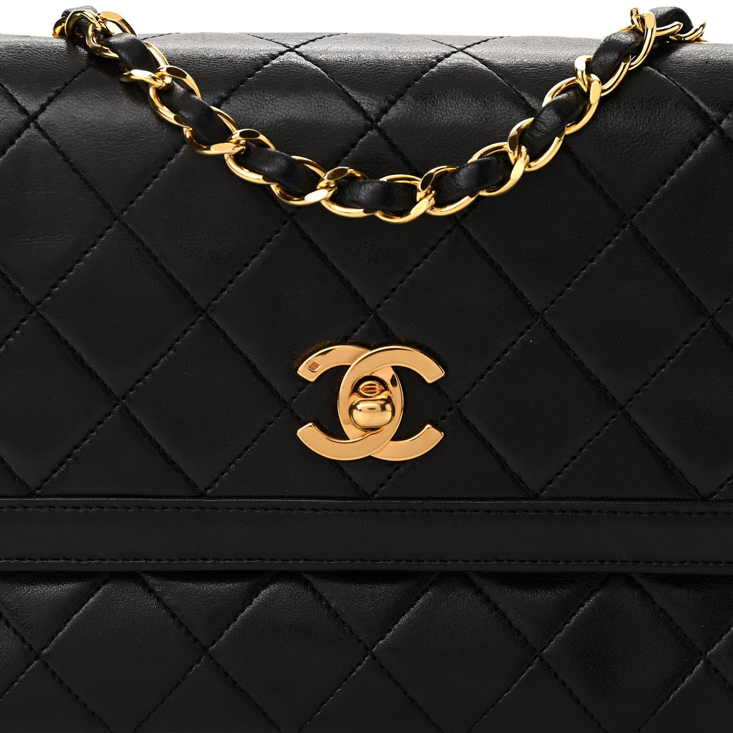 Lambskin Quilted Small Single Flap Black