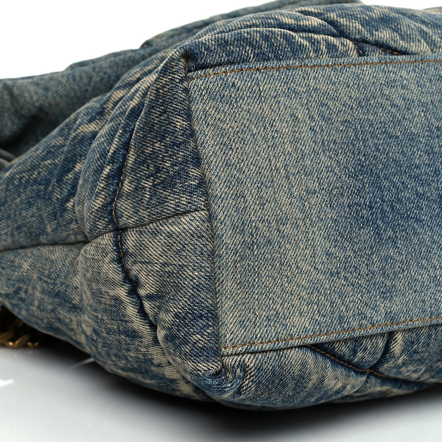 Denim Quilted Medium Loulou Puffer Monogram Chain Satchel Blue Black