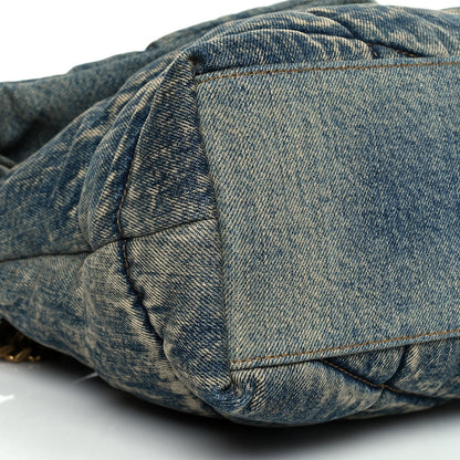 Saint Laurent Denim Quilted Medium Loulou Puffer Monogram Chain Satchel Blue Black 9 of 10