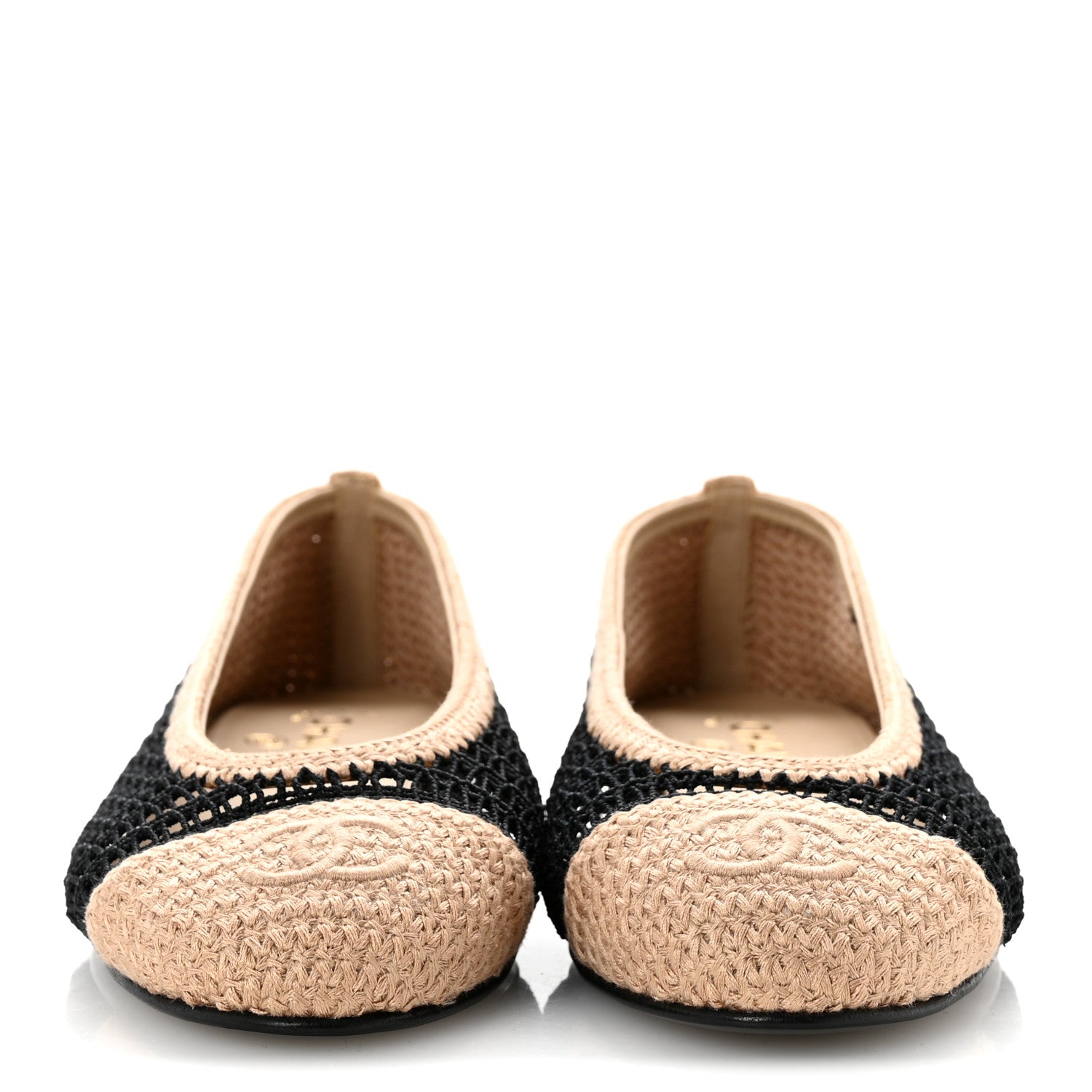 Chanel Raffia Cap Toe Ballerina Flats 38.5 Black Beige 3 of 10
