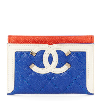 Chanel Caviar Quilted Filigree Card Holder Blue White Red 1 of 10