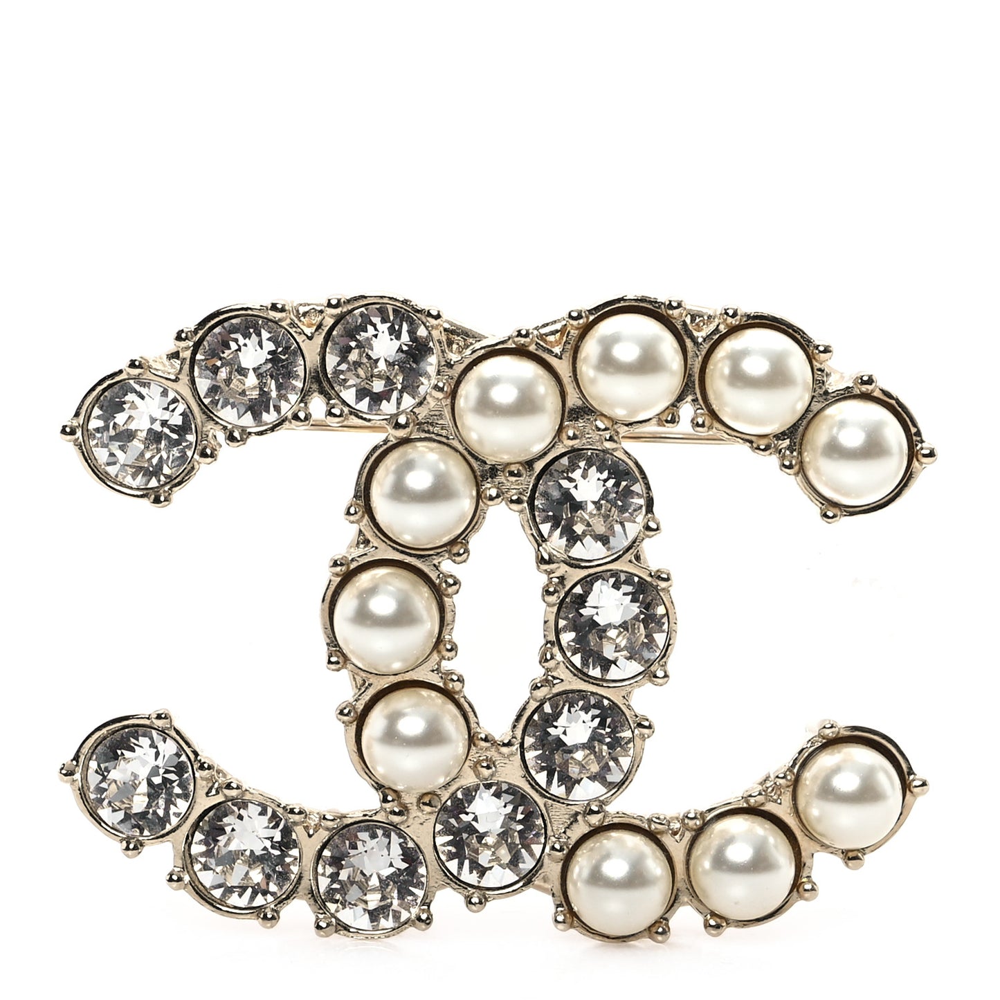 Pearl Crystal CC Brooch Light Gold