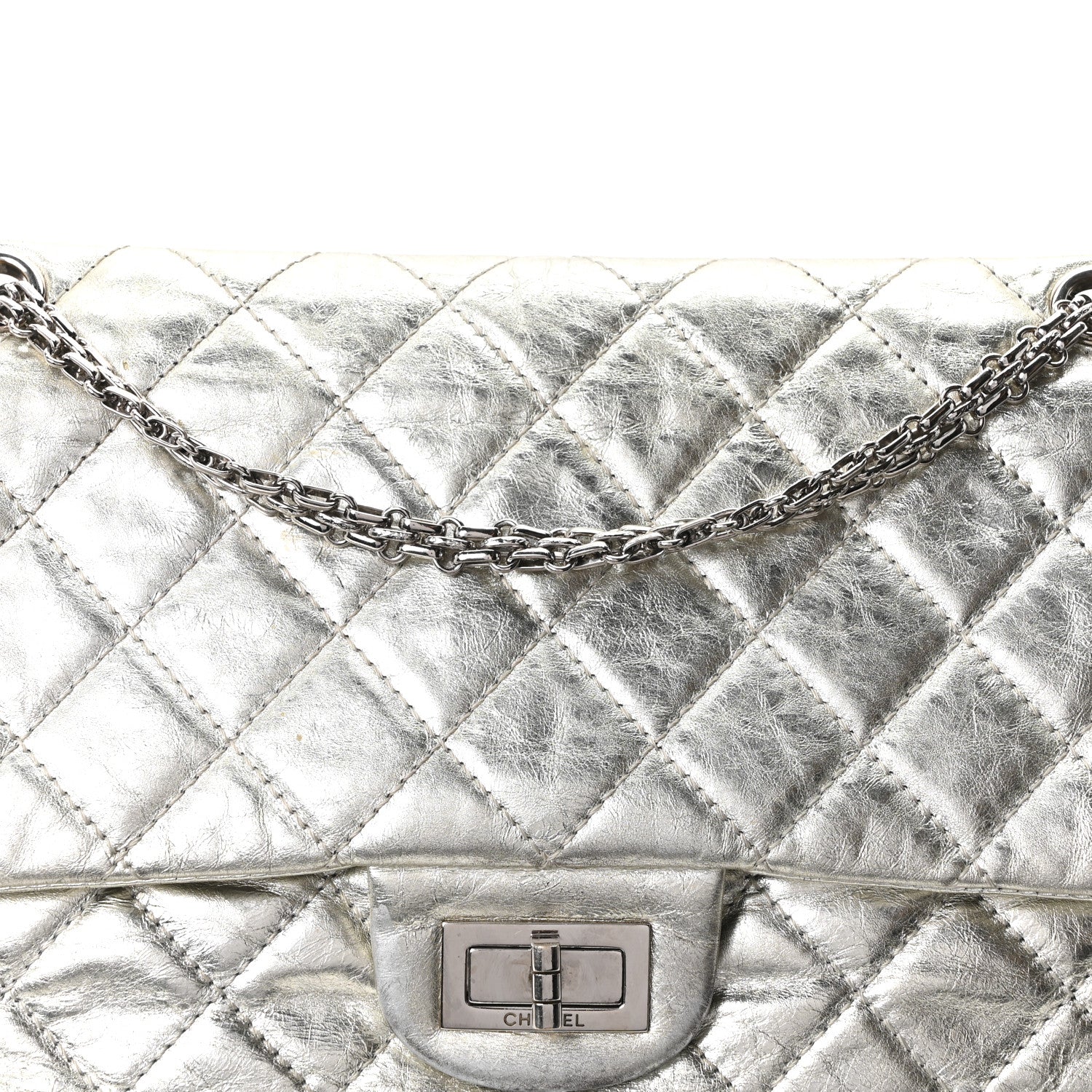 Chanel Metallic Aged Calfskin Quilted 2.55 Reissue 227 Flap Silver 8 of 10