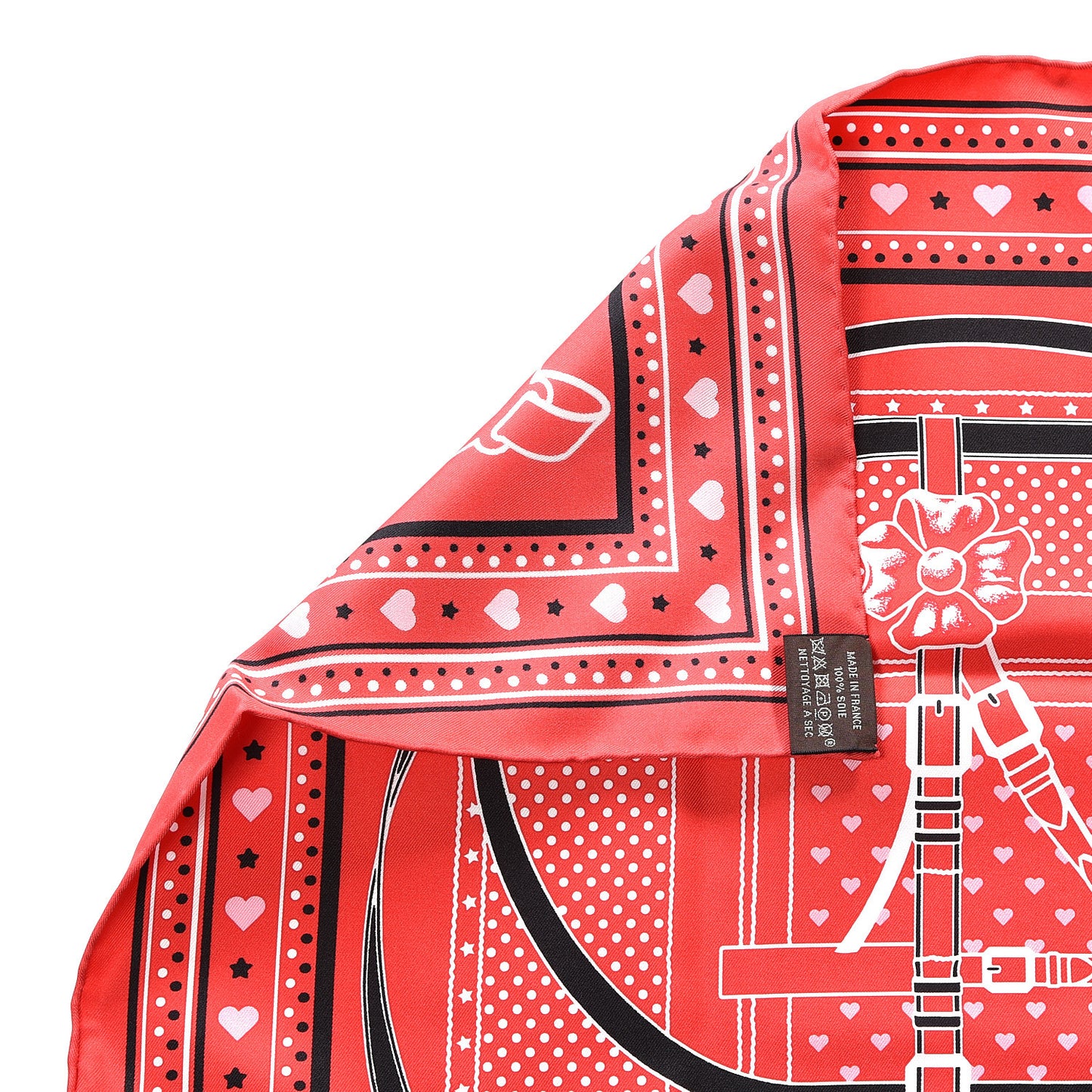 Silk Grand Manege Cut Bandana Love Scarf 65 Rouge Rose Black