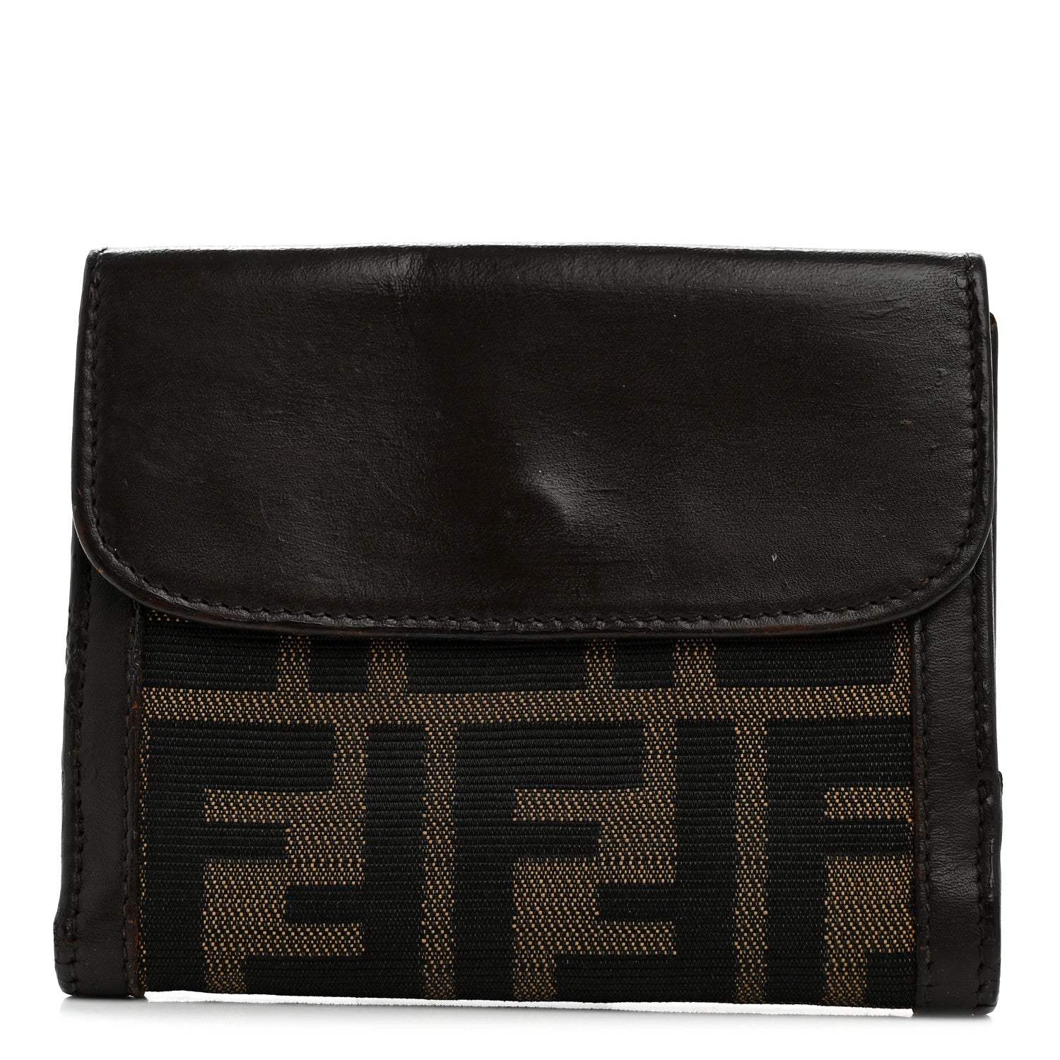 Fendi Zucca Calfskin Compact Wallet Tobacco 1 of 9