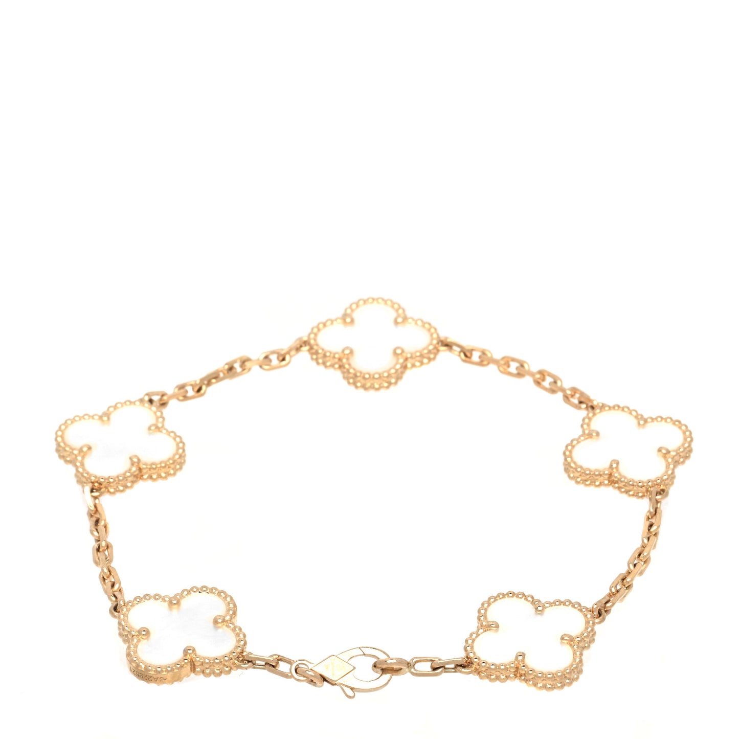 18K Yellow Gold Mother of Pearl 5 Motifs Vintage Alhambra Bracelet