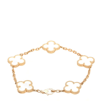 Van Cleef & Arpels 18K Yellow Gold Mother of Pearl 5 Motifs Vintage Alhambra Bracelet 2 of 7