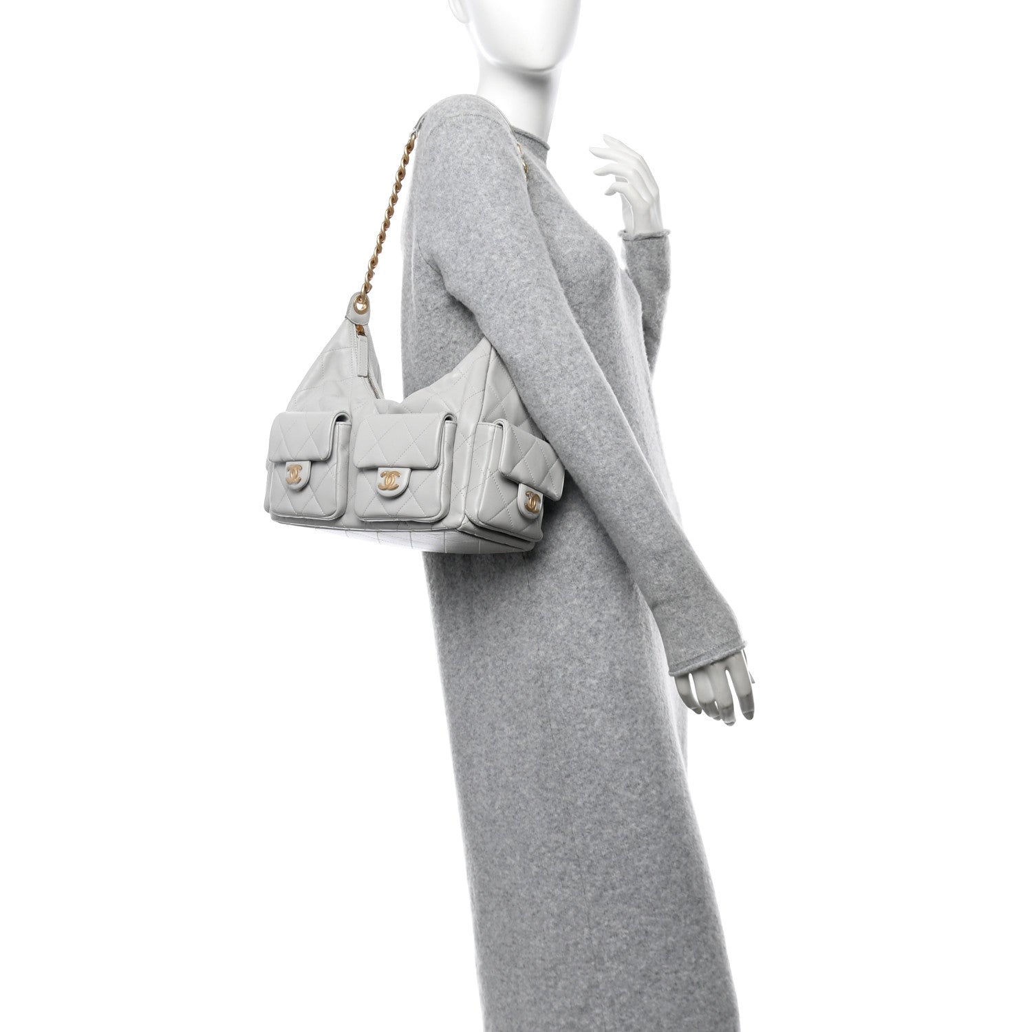 Chanel Shiny Lambskin Quilted Trendy Pockets Hobo Grey 2 of 10