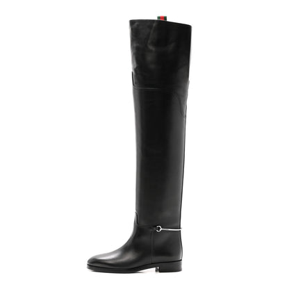 Gucci Calfskin Slim Horsebit Over The Knee High Boots 37 Black 1 of 10
