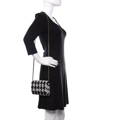 Chanel Tweed Quilted Wallet On Chain WOC Black Ecru White 2 of 12