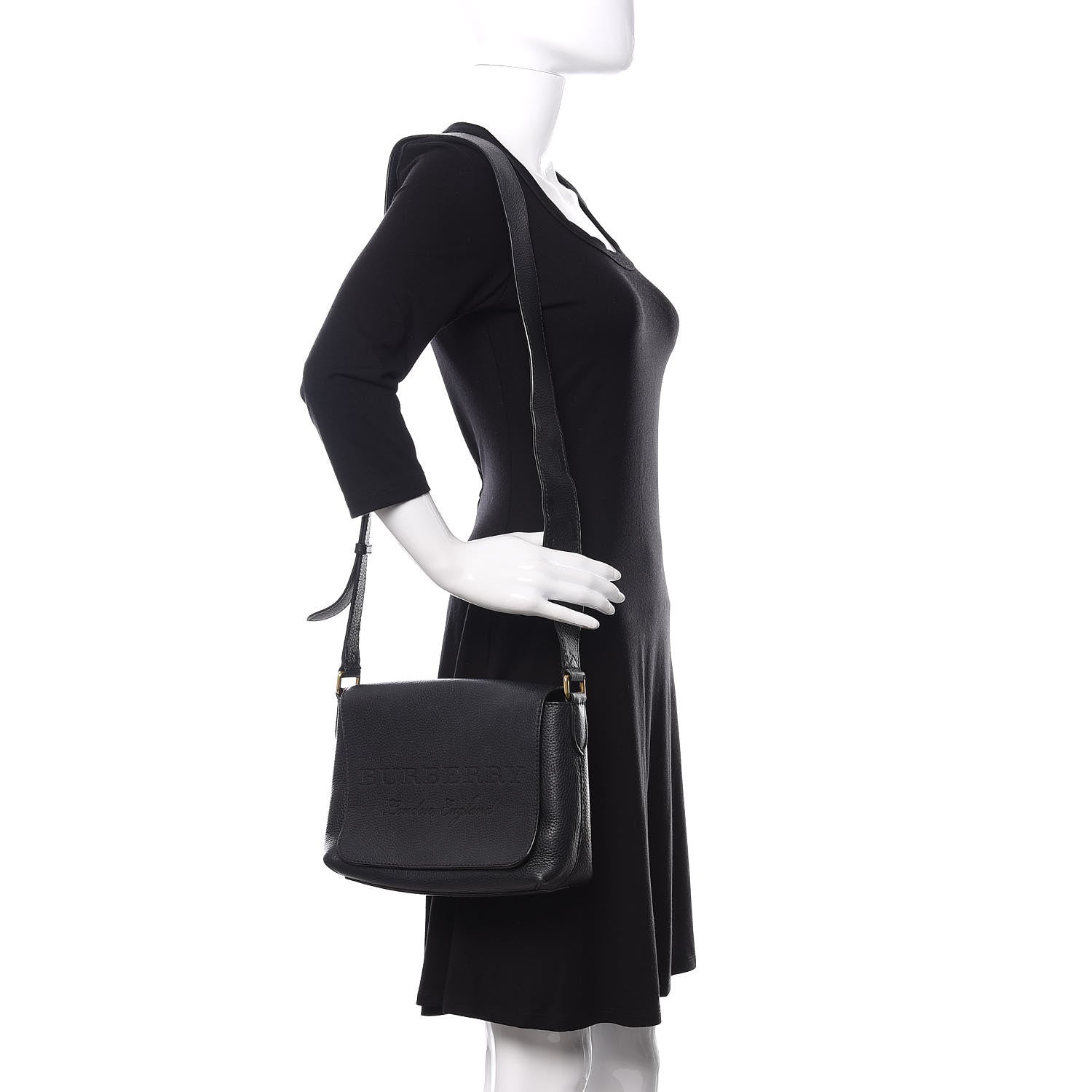 Burberry Grainy Calfskin Embossed Small Messenger Black 2 of 12