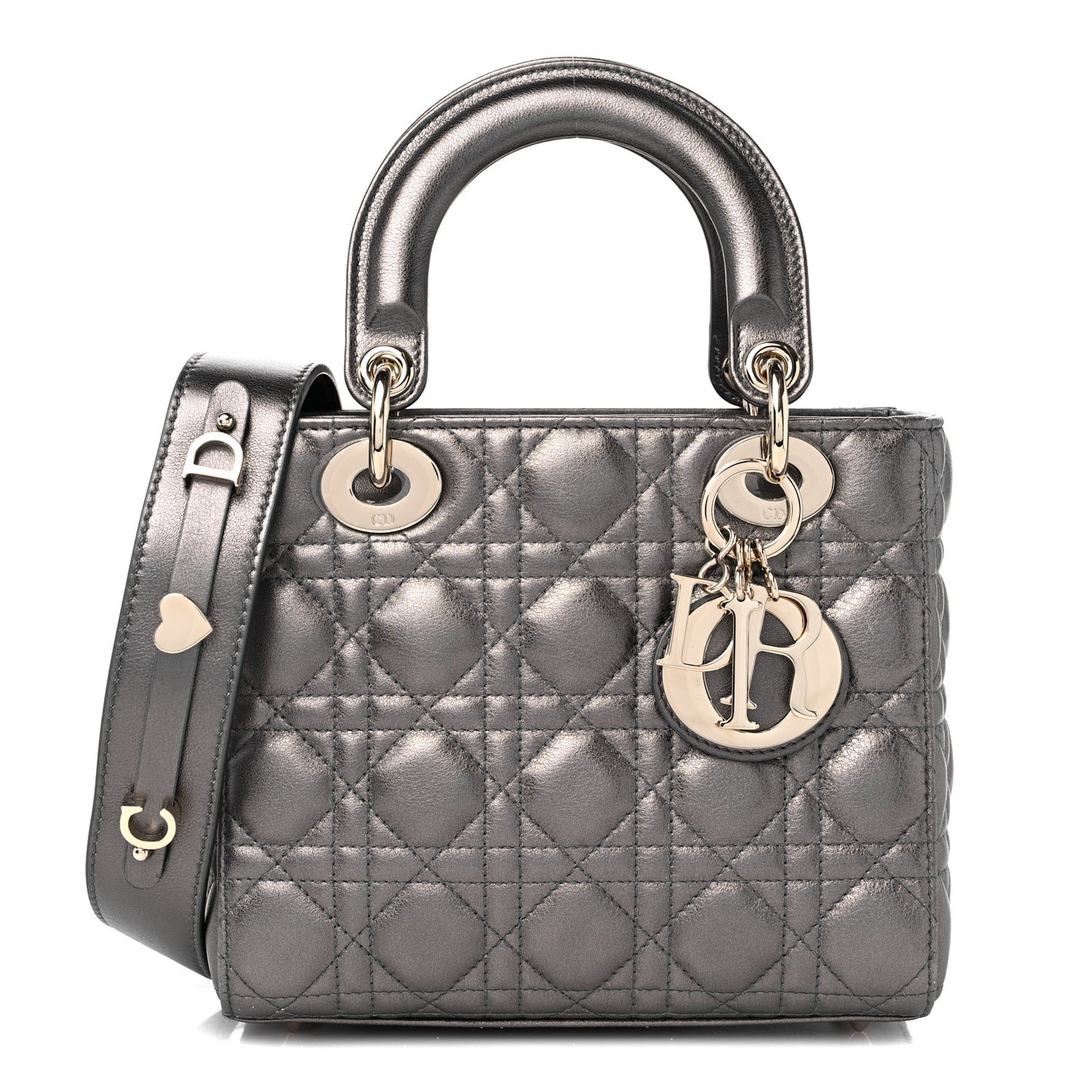 Lambskin Cannage Small My ABCDior Lady Dior Metallic Grey