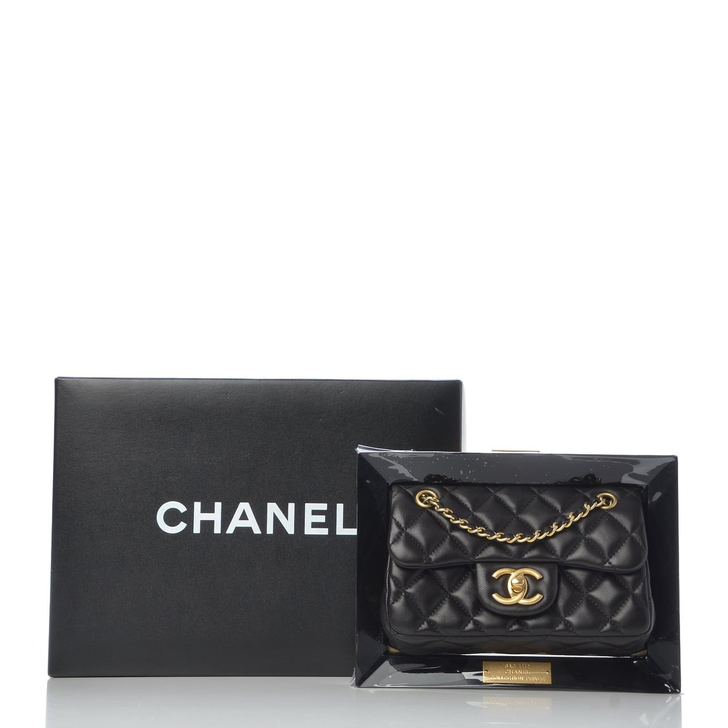Plexiglass Lambskin Framed Flap Bag Clutch Black