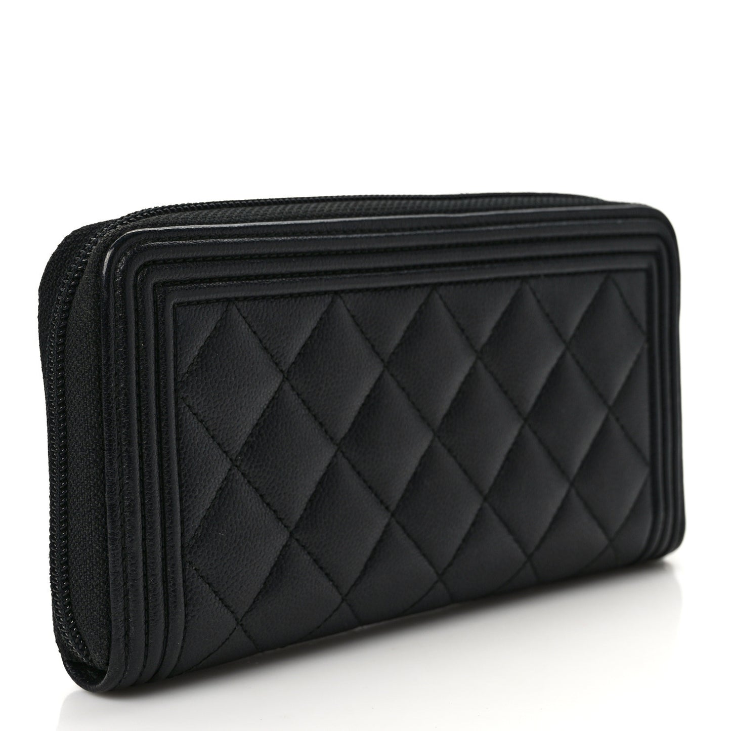 Caviar Quilted Boy Long Zip Around Wallet Black